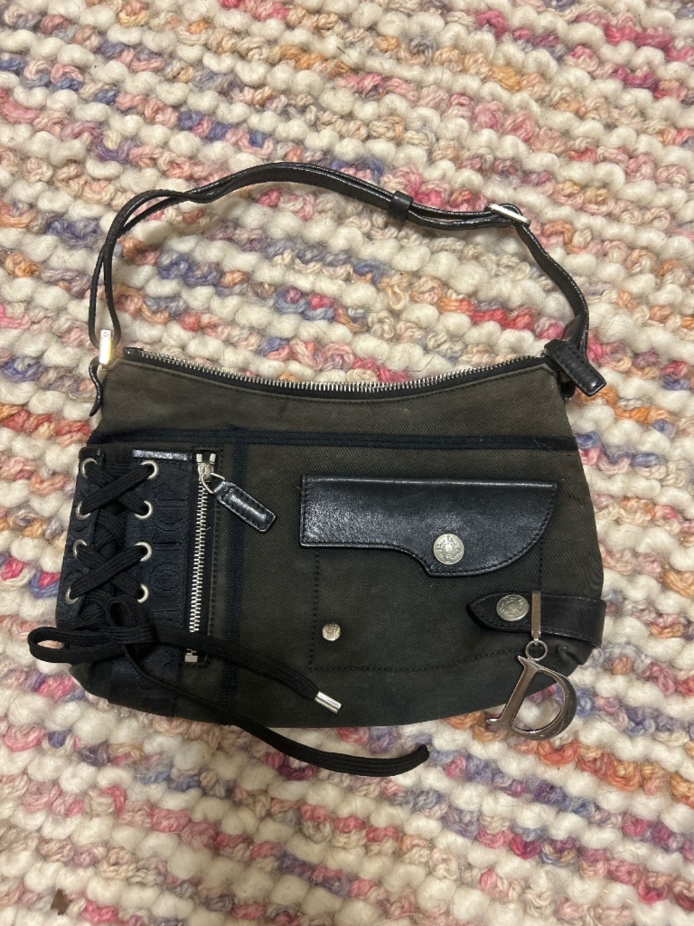 Y2k Dior lace up pochette bag